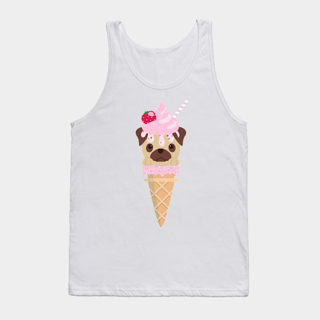 Cute Kawaii Pug Ice Cream Cone Tank Top by CraftyCatz